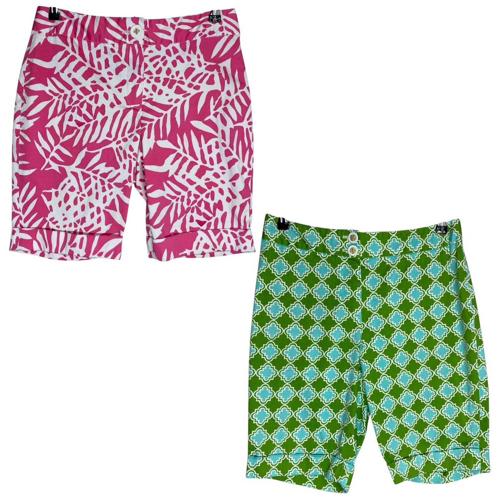 Skirtin Around Bermuda Shorts Womens 8 Pink Green Preppy Coastal Country Club
